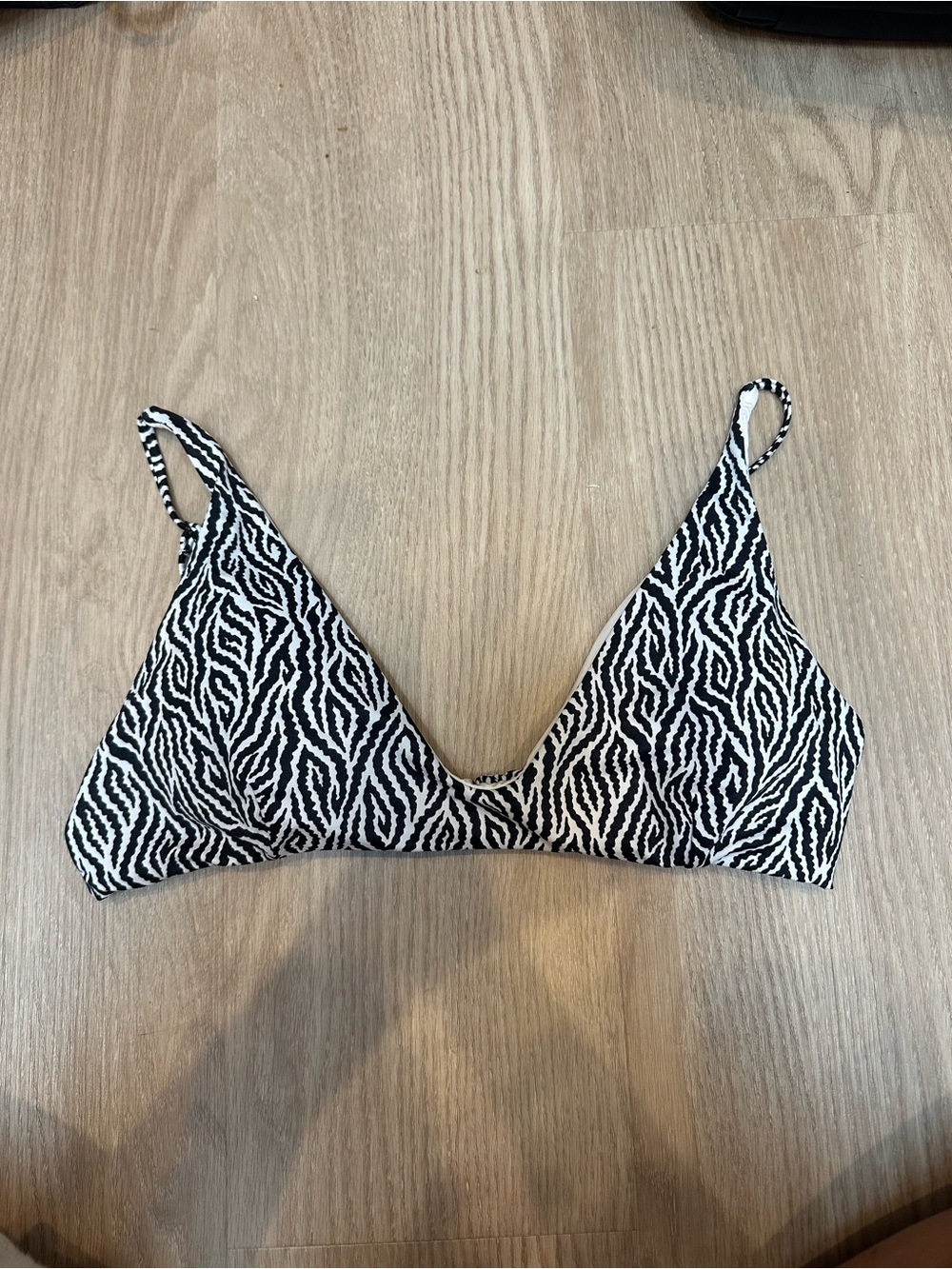 RVCA Black and White Zebra Triangle Bikini Top